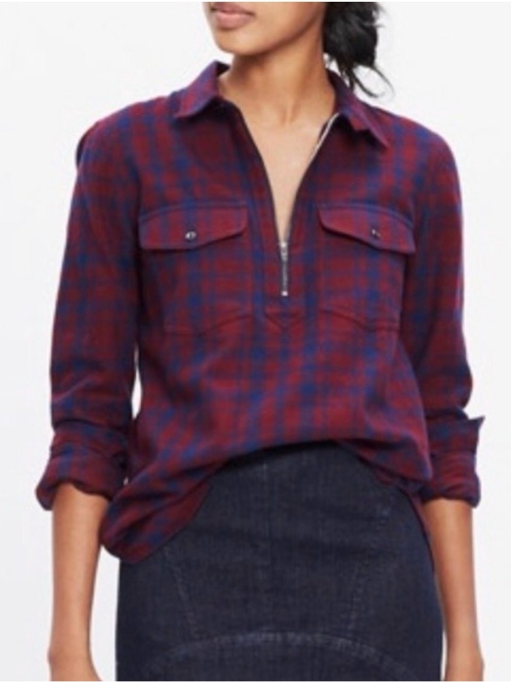 Madewell Flannel Zipfront Popover Plaid Size Sm